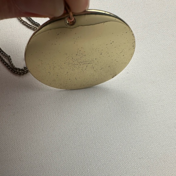 Faux gold large circle pendant long necklace and gold stud earrings. - Picture 3 of 4